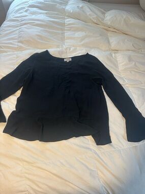 Black Long-Sleeve Silk Blend Blouse
